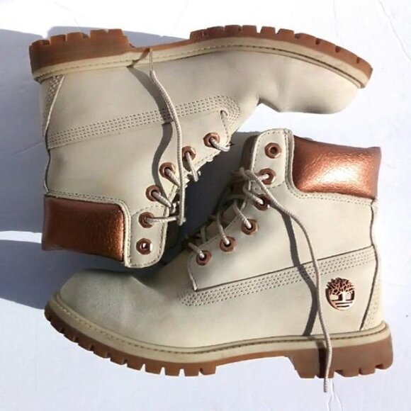 Timberland Women's Boots in Cream/Champagne and Bronze Details 10 - Picture 1 of 5